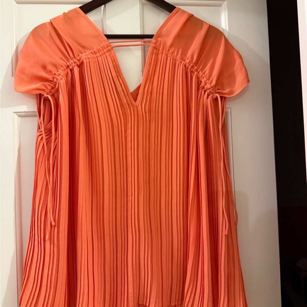 Attitudes by Renee Vibrant Orange Pleated Blouse